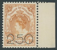 NIEDERLANDE 99 *, 1920, 2.50 G. Auf 10 G. Dunkelorange, Rechtes Randstück, Falzrest, Pracht - Holanda