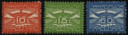 NIEDERLANDE 102-04 *, 1921, Flugpostmarken, Falzrest, Prachtsatz - Nederland