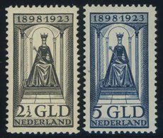 NIEDERLANDE 132/3 *, 1923, 2.50 Und 5 G. 25 Jahre Regentschaft, Falzrest, 2 Pachtwerte - Paesi Bassi