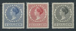 NIEDERLANDE 168-70A *, 1926/7, 1 - 5 G. Königin Wilhelmina, Gezähnt L 111/2, Falzrest, Prachtsatz - Netherlands