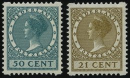 NIEDERLANDE 191D,240D *, 1930/34, 50 C. Und 21 C. Königin Wilhelmina, Rollenzähnung D, Falzrest, 2 Prachtwerte - Paesi Bassi