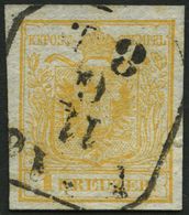 ÖSTERREICH 1Xb O, 1850, 1 Kr. Orange, Handpapier, Type Ib, R4 PRAG, Pracht, Fotobefund Dr. Ferchenbauer - Gebruikt