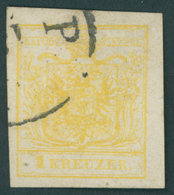 ÖSTERREICH BIS 1867 1Y O, 1854, 1 Kr. Chromgelb, Maschinenpapier, Type III, K1 P(ESTH), Pracht, Fotobefund Dr. Ferchenba - Gebraucht