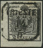 ÖSTERREICH 2Xa O, 1850, 2 Kr. Schwarz, Handpapier, Untere Linke Bogenecke, Zentrischer Stempel TRIESTE, Kabinett - Used Stamps