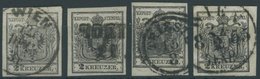 ÖSTERREICH BIS 1867 2Xa O, 1850, 2 Kr. Schwarz, Handpapier, 4 Prachtwerte In Nuancen - Usados