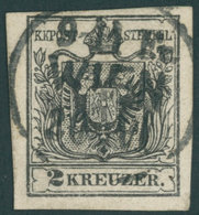 ÖSTERREICH BIS 1867 2Ya O, 1854, 2 Kr. Schwarz, Maschinenpapier, Kartonpapier (0,125 Mm), Kabinett, Signiert - Gebruikt