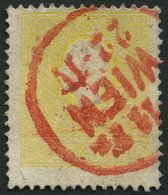 ÖSTERREICH 10IIa O, 1859, 2 Kr. Gelb, Type II, Roter K1 WIEN, Feinst - Used Stamps