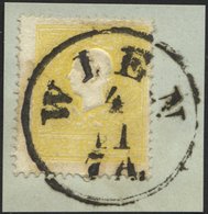 ÖSTERREICH 10IIa BrfStk, 1858, 2 Kr. Gelb, Type II, K1 WIEN, Prachtbriefstück - Usati