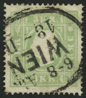 ÖSTERREICH 12a O, 1859, 3 Kr. Grün, Ovalstempel WIEN, Ein Loser Eckzahn Sonst Pracht, Mi. 180.- - Usati