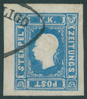 ÖSTERREICH BIS 1867 16a O, 1858, 1.05 Kr. Hellblau Mit Teilabschlag PIEVE DI SOLOGO, Voll-überrandiges Prachtstück, Foto - Usati