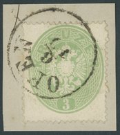 ÖSTERREICH BIS 1867 25 BrfStk, 1863, 3 Kr. Grün, Ungarischer Stempel OFFEN, Kabinettbriefstück - Used Stamps