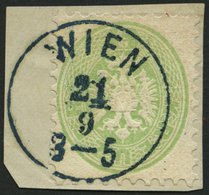 ÖSTERREICH 31 BrfStk, 1863, 3 Kr. Grün, Blauer K1 WIEN, Prachtbriefstück - Gebruikt