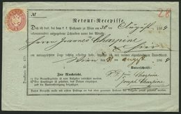 ÖSTERREICH 32 BRIEF, 1864, 5 Kr. Rosa Mit Rotem Recommandirt-Stempel Auf Retour-Recepisse Aus Wien, Pracht - Gebruikt