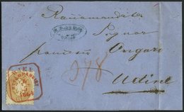 ÖSTERREICH 34 BRIEF, 1864, 15 Kr. Braun Auf Reco-Brief Mit Rotem R5 WIEN RECOMMANDIRT 1864 Nach Udine, Rückseitiges Port - Usati