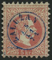 ÖSTERREICH 37I O, 1870, 5 Kr. Karmin, Grober Druck, Zentrischer Fingerhutstempel ZALUZAN, Kabinett - Autres & Non Classés