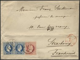 ÖSTERREICH 37/8I BRIEF, 1869, 5 Kr. Karmin Und 2x 10 Kr. Blau, Grober Druck, Auf Brief Von WIEN Nach Strasbourg, Leichte - Andere & Zonder Classificatie