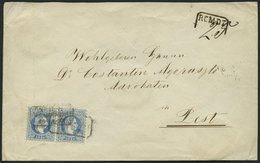 ÖSTERREICH 38I Paar BRIEF, 1867, 10 Kr. Blau, Grober Druck, Im Waagerechten Paar, Auf Brief Mit R2 TRIEST RECOMMANDIRT N - Sonstige & Ohne Zuordnung