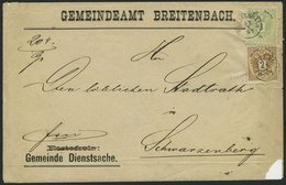 ÖSTERREICH 44/5 BRIEF, 1887, 2 Und 3 Kr. Doppeladler Auf Dienstsache Mit Fingerhut-K1 BREITENBACH, Feinst - Other & Unclassified