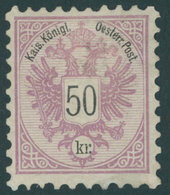 ÖSTERREICH 1867-1918 49b *, 1883, 50 K. Mittelbraunlila/schwarz, Gummi Wohl Nicht Original, Pracht, Mi.420.- - Andere & Zonder Classificatie