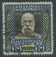 ÖSTERREICH 156 O, 1908, 10 Kr. Regierungsjubiläum, Pracht, Mi. 100.- - Sonstige & Ohne Zuordnung