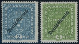 ÖSTERREICH 1918-1938 243,245IIB *, 1919, 2 Kr. Preußischblau Und 4 Kr. Dunkelgelblichgrün, Type II, Gezähnt L 111/2, Fal - Autres & Non Classés