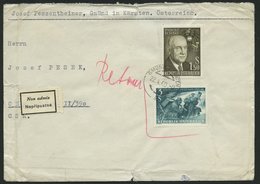 ÖSTERREICH 1074 BRIEF, 1960, 3 S. Weltflüchtlingsjahr Mit Zusatzfrankatur Auf Brief In Die Tschechoslowakei Mit Retourve - Used Stamps