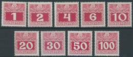 PORTOMARKEN P 34-44x **, 1908, 1 - 100 H. Lebhaftlilarot, Kreidepapier, Postfrischer Prachtsatz (9 Werte), Mi. 380.- - Taxe