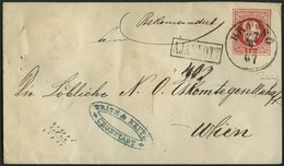 GANZSACHEN U 55,38I BRIEF, 1867, 5 Kr. Rot, Wz. 3 Umschlag Mit Rückseitigem Reco-Porto 10 Kr. Blau, Mit Ungarischem K1 B - Other & Unclassified