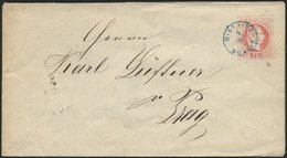 GANZSACHEN U 55 BRIEF, 1872, 5 Kr. Rot Mit Blauem Fingerhutstempel BISTRITZ BOEHMEN, Pracht - Altri & Non Classificati