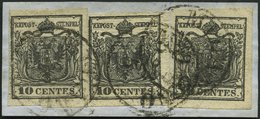 LOMBARDEI UND VENETIEN 2Xa BrfStk, 1850, 10 C. Schwarz, Handpapier, Type Ib, Ia, Ia, Dreifachfrankatur Auf Prachtbriefst - Lombardije-Venetië