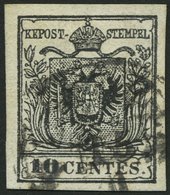 LOMBARDEI UND VENETIEN 2Ya O, 1854, 10 C. Schwarz, Maschinenpapier, Type III, K1, Pracht - Lombardo-Veneto