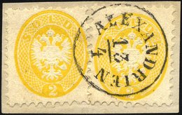 POST IN DER LEVANTE V 19 BrfStk, Vorläufer: 1864, 2 So. Gelb, 2x Auf Briefstück, K1 ALEXANDRIEN, Prachtbriefstück, Gepr. - Levant Autrichien