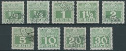 POST IN DER LEVANTE P 6-14xa O, 1908, Ziffer Hellgrün, Gestrichenes Papier, Prachtsatz (9 Werte), Stempel Ohne Obligo - Oriente Austriaco