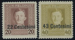 FELDPOST ITALIEN 9,12B **, 1918, 22 C. Auf 20 H. Lilabraun Und 43 C. Auf 40 H. Gelboliv, Gezähnt L 111/2, Postfrisch, 2  - Autres & Non Classés