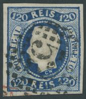 PORTUGAL 24 O, 1866, 120 R. Blau, Pracht, Mi. 100.- - Andere & Zonder Classificatie