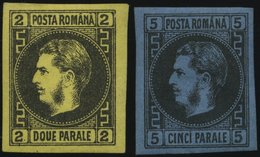 RUMÄNIEN 14/5x *, 1866, 2 Und 5 Par. Karl I. Im Perlenkreis, Dickes Papier, Falzrest, 2 Prachtwerte, Mi. 155.- - Sonstige & Ohne Zuordnung