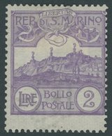 SAN MARINO 44 *, 1903, 2 L. Hellviolett, Falzrest, Pracht, Mi. 700.- - Otros & Sin Clasificación