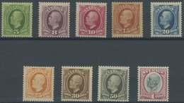 SCHWEDEN 41-49 *, 1891, König Oskar Der II, Falzrest, Prachtsatz, Mi. 340.- - Used Stamps