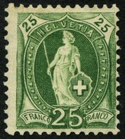 SCHWEIZ BUNDESPOST 59A *, 1882, 25 C. Grün, Gezähnt K 11 3/4, Falzreste, Pracht, Mi. 170.- - Andere & Zonder Classificatie