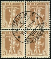 SCHWEIZ BUNDESPOST 95 VB O, 1907, 2 C. Dunkelocker Im Zentrisch Gestempelten Viererblock, Pracht - Andere & Zonder Classificatie