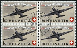 SCHWEIZ BUNDESPOST 438 VB O, 1944, 1.50 Fr. 25 Jahre Flugpost Im Zentrisch Gestempelten Viererblock, Pracht - Other & Unclassified