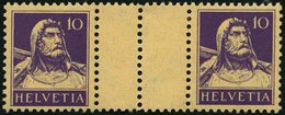 ZUSAMMENDRUCKE WZ 30zC *, 1930, Tellbrustbild 10 + Z + 10, Geriffelter Gummi, Zwischensteg Senkrecht Gezähnt, Linke Mark - Se-Tenant