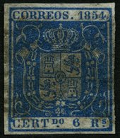 SPANIEN 30w O, 1854, 6 R. Blau, Dünnes Weißes Papier, Pracht, Mi. 300.- - Andere & Zonder Classificatie