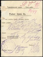 TSCHECHOSLOWAKEI 1919, Feldpost-Einlieferungsschein Vom 8. Dezember 1919 Mit Violettem K3 Des Feldpostkontors Wladiwosto - Brieven En Documenten