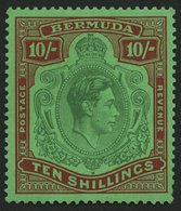 BERMUDA-INSELN 114a *, 1938, 10 Sh. Dunkelbraunrot/grün Auf Grün, Gezähnt 14, (SG 119), Pracht - Bermudes