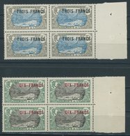 FRANZÖSISCH-OZEANIEN 82/3 VB **, 1924, 3 Fr. Auf 5 Fr. Grau/blau Und 10 Fr. Auf 5 Fr. Grün/grau, Je Im Randviererblock,  - Other & Unclassified