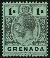 GRENADA 78za *, 1913, 1 Sh. Schwarz Auf Blaugrün, Rückseite Weiß, Falzrest, Pracht, Mi. 75.- - Grenada (1974-...)