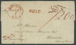 KANADA 1821, Schiffs-Briefaufgabe General Green Nach Thomaston/Main, Taxiert Mit 20C. Und Rotem L1 SHIP, Mit Inhalt, Pra - Canada