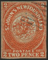 KANADA - NEUFUNDLAND 2b O, 1860, 2 P. Orange (SG.-Nr. 10), Zweiseitig Berührt Sonst Lupenrandig, Sehr Farbfrisch, Feinst - 1857-1861