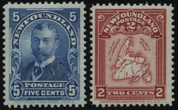 KANADA - NEUFUNDLAND 66/7 *, 1899/1908, 5 C. König Georg V Und 2 C. Landkarte, Falzrest, 2 Prachtwerte, Mi. 95.- - 1857-1861